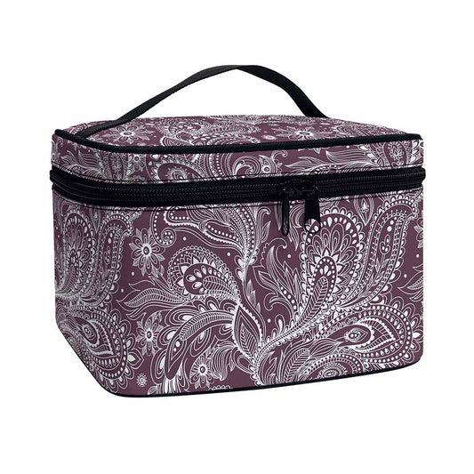 Umber Floral Bohemian Pattern Print Travel Makeup Bag