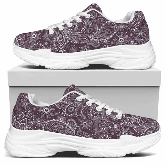 Umber Floral Bohemian Pattern Print White Chunky Shoes