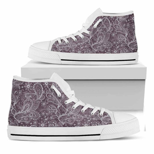 Umber Floral Bohemian Pattern Print White High Top Sneakers