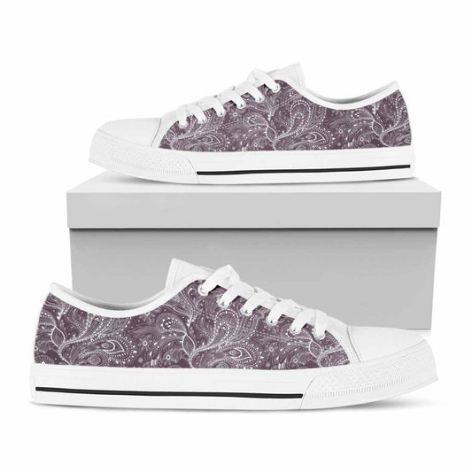 Umber Floral Bohemian Pattern Print White Low Top Sneakers