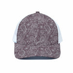 Umber Floral Bohemian Pattern Print White Mesh Trucker Cap