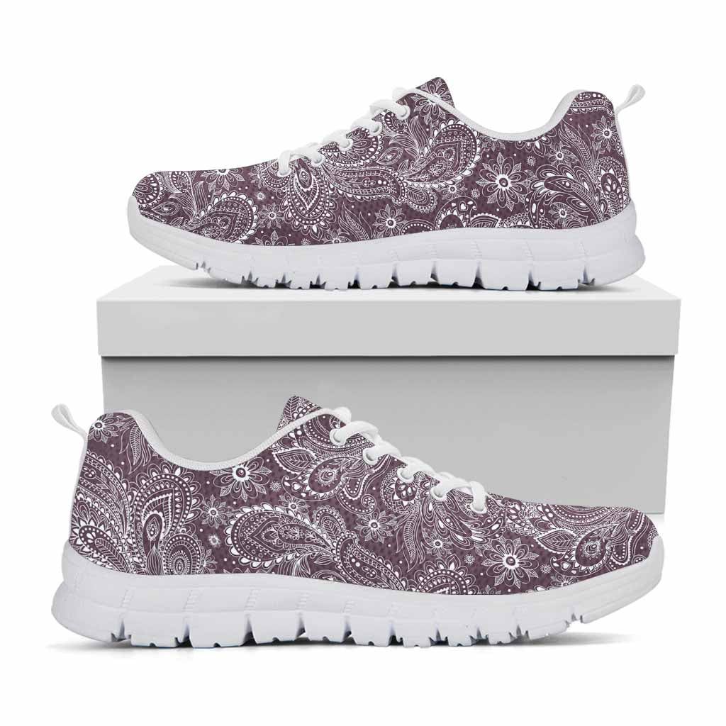 Umber Floral Bohemian Pattern Print White Running Shoes