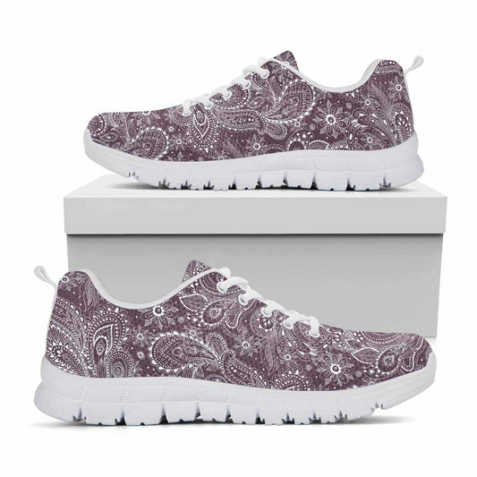 Umber Floral Bohemian Pattern Print White Running Shoes