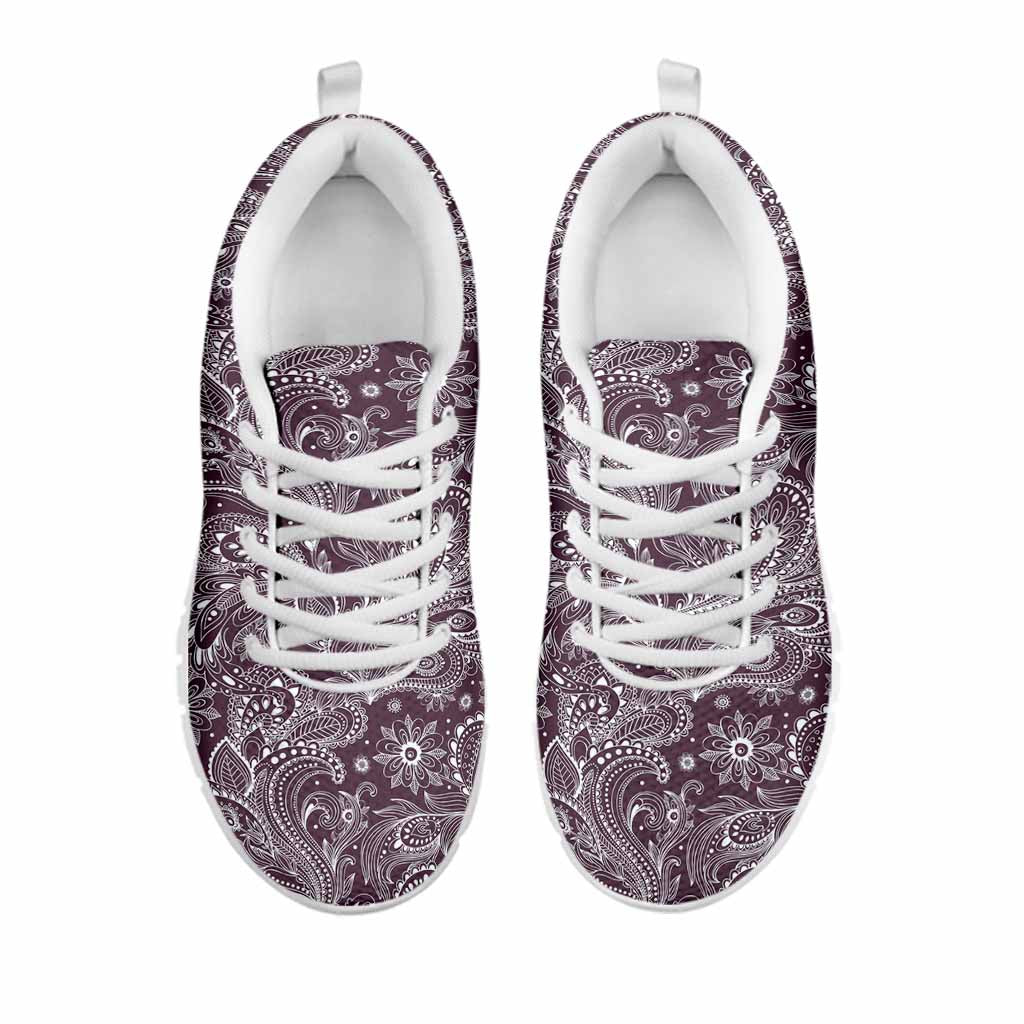 Umber Floral Bohemian Pattern Print White Running Shoes