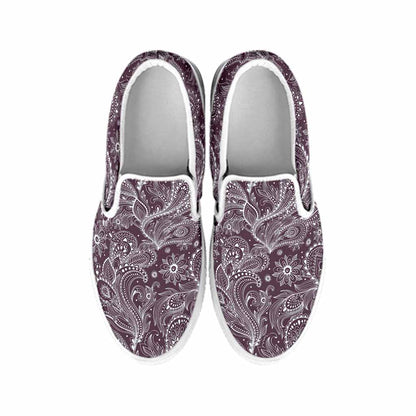 Umber Floral Bohemian Pattern Print White Slip On Sneakers