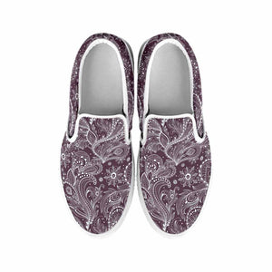 Umber Floral Bohemian Pattern Print White Slip On Sneakers