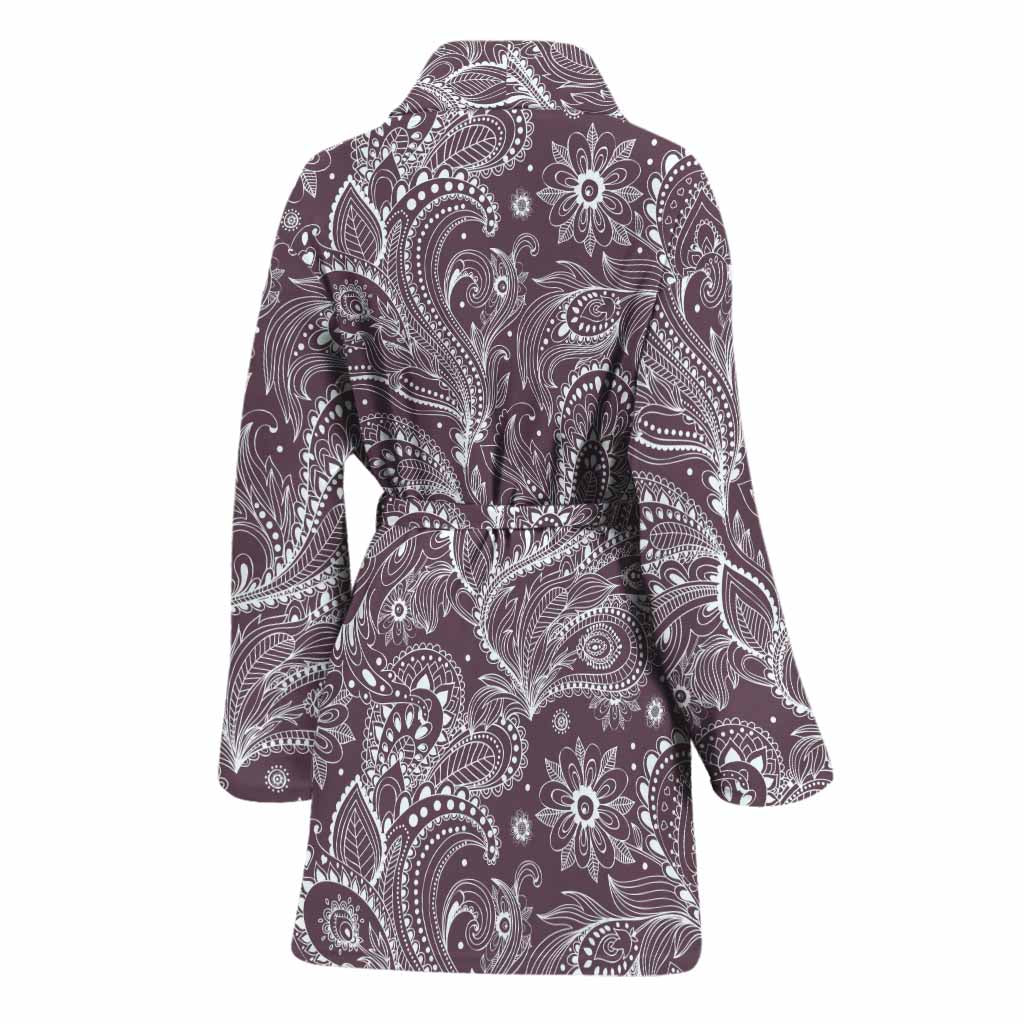 Umber Floral Bohemian Pattern Print Women's Bathrobe