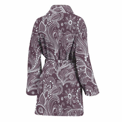 Umber Floral Bohemian Pattern Print Women's Bathrobe