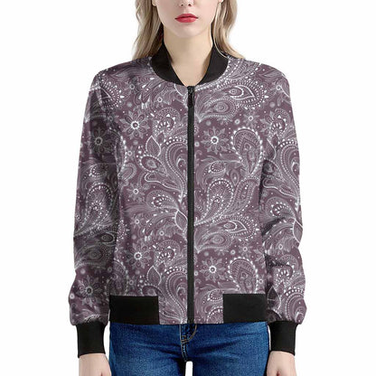 Umber Floral Bohemian Pattern Print Women's Bomber Jacket