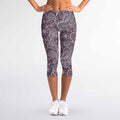 Umber Floral Bohemian Pattern Print Women's Capri Leggings