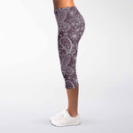 Umber Floral Bohemian Pattern Print Women's Capri Leggings