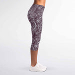 Umber Floral Bohemian Pattern Print Women's Capri Leggings