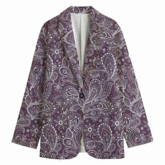 Umber Floral Bohemian Pattern Print Women's Cotton Blazer