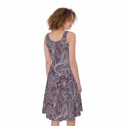 Umber Floral Bohemian Pattern Print Women's Sleeveless Dress
