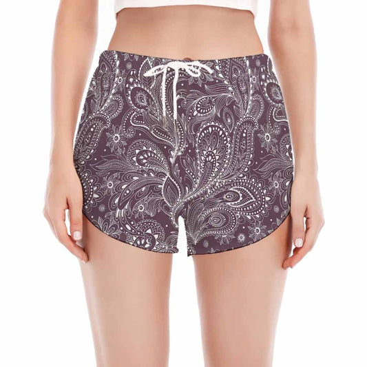 Umber Floral Bohemian Pattern Print Women's Split Running Shorts