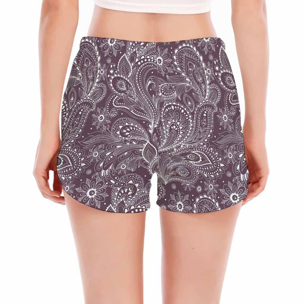 Umber Floral Bohemian Pattern Print Women's Split Running Shorts
