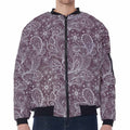 Umber Floral Bohemian Pattern Print Zip Sleeve Bomber Jacket