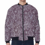 Umber Floral Bohemian Pattern Print Zip Sleeve Bomber Jacket