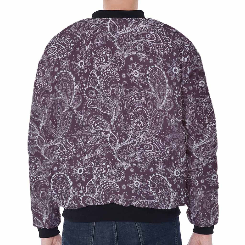 Umber Floral Bohemian Pattern Print Zip Sleeve Bomber Jacket