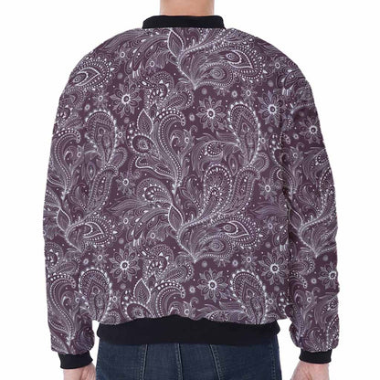 Umber Floral Bohemian Pattern Print Zip Sleeve Bomber Jacket