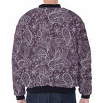 Umber Floral Bohemian Pattern Print Zip Sleeve Bomber Jacket