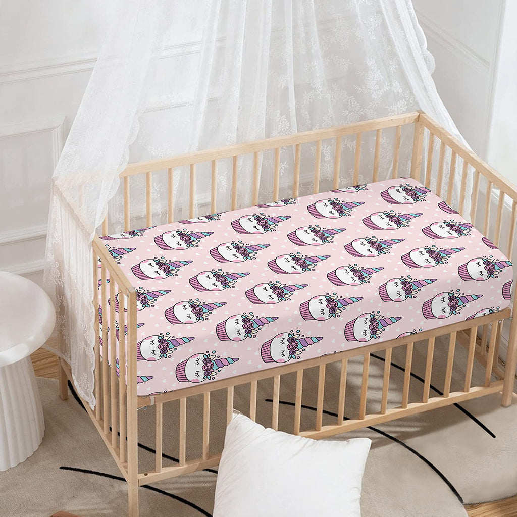 Unicorn Cupcake Pattern Print Baby Crib Sheet