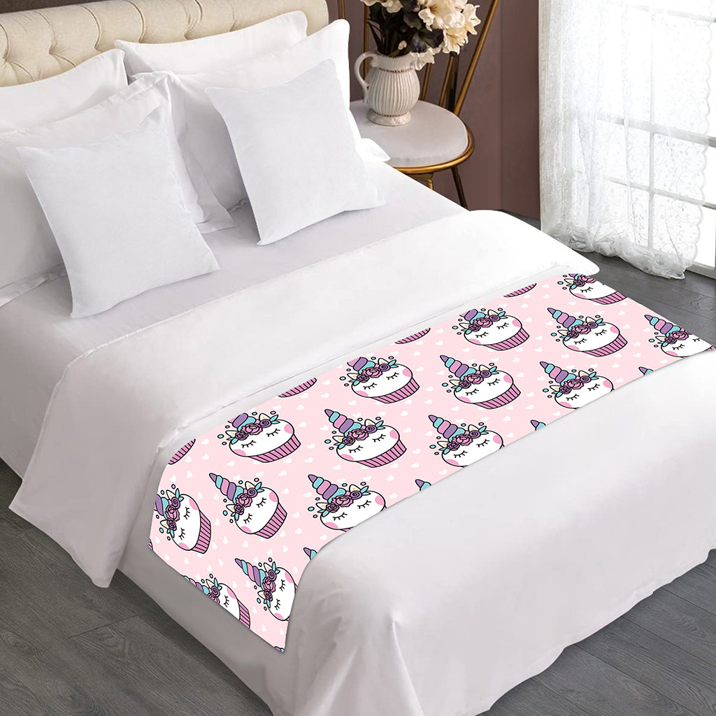 Unicorn Cupcake Pattern Print Bed Runner