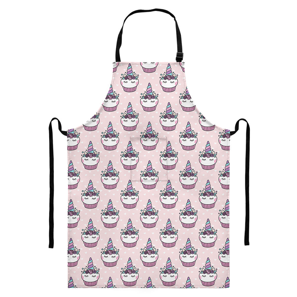Unicorn Cupcake Pattern Print Bib Apron With Pocket