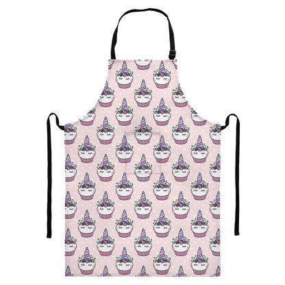 Unicorn Cupcake Pattern Print Bib Apron With Pocket