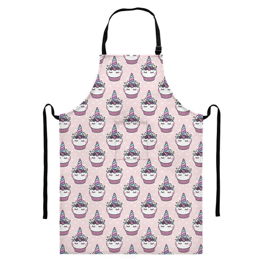 Unicorn Cupcake Pattern Print Bib Apron With Pocket