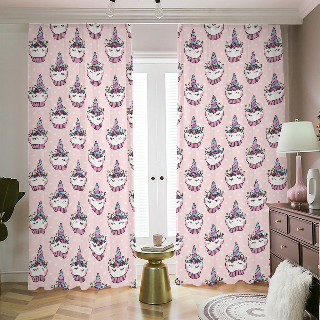 Unicorn Cupcake Pattern Print Blackout Pencil Pleat Curtains