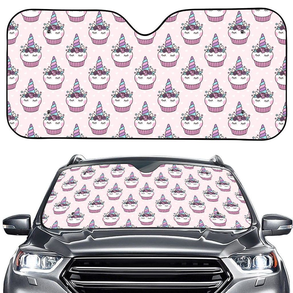 Unicorn Cupcake Pattern Print Car Windshield Sun Shade