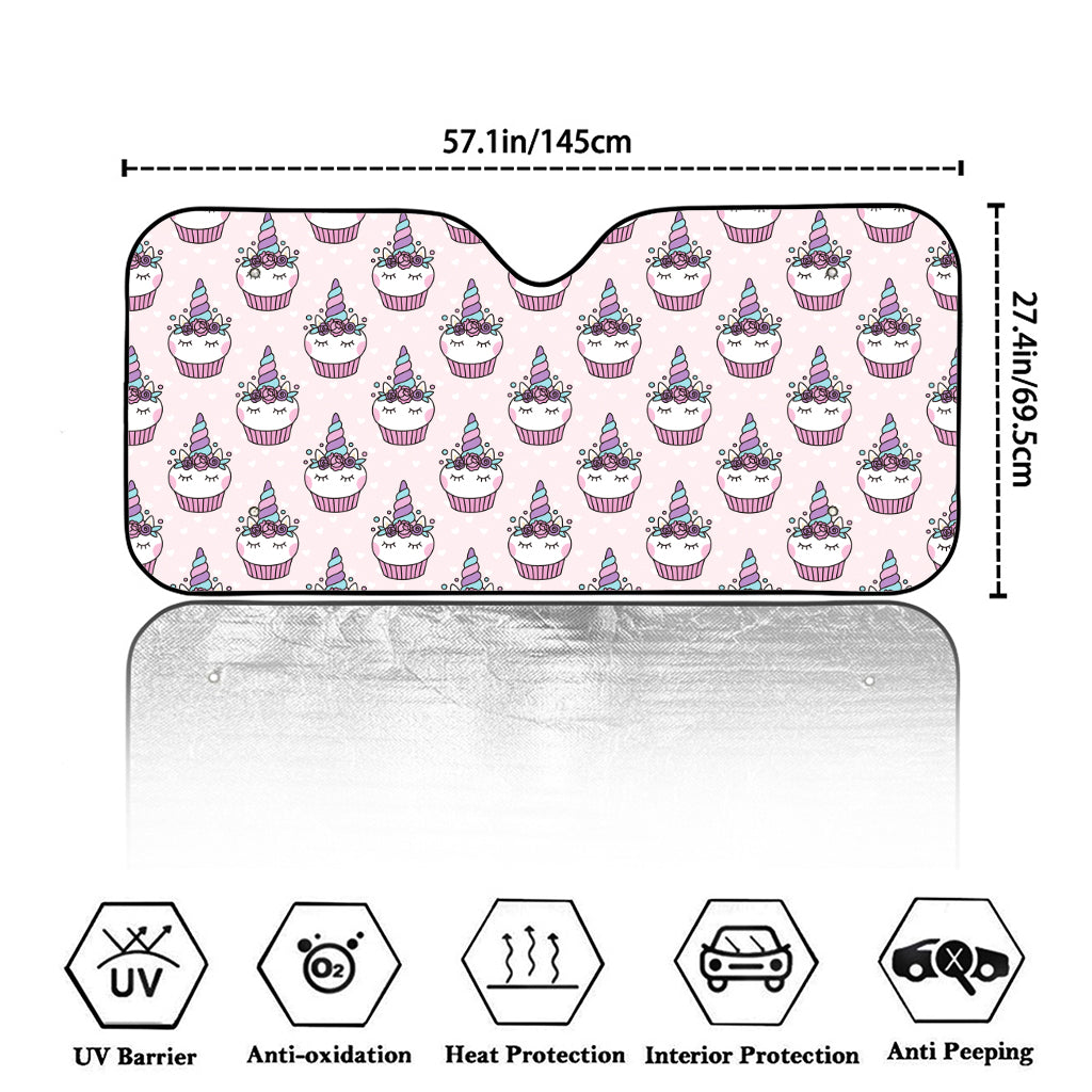 Unicorn Cupcake Pattern Print Car Windshield Sun Shade