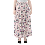 Unicorn Cupcake Pattern Print Chiffon Maxi Skirt