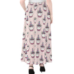 Unicorn Cupcake Pattern Print Chiffon Maxi Skirt