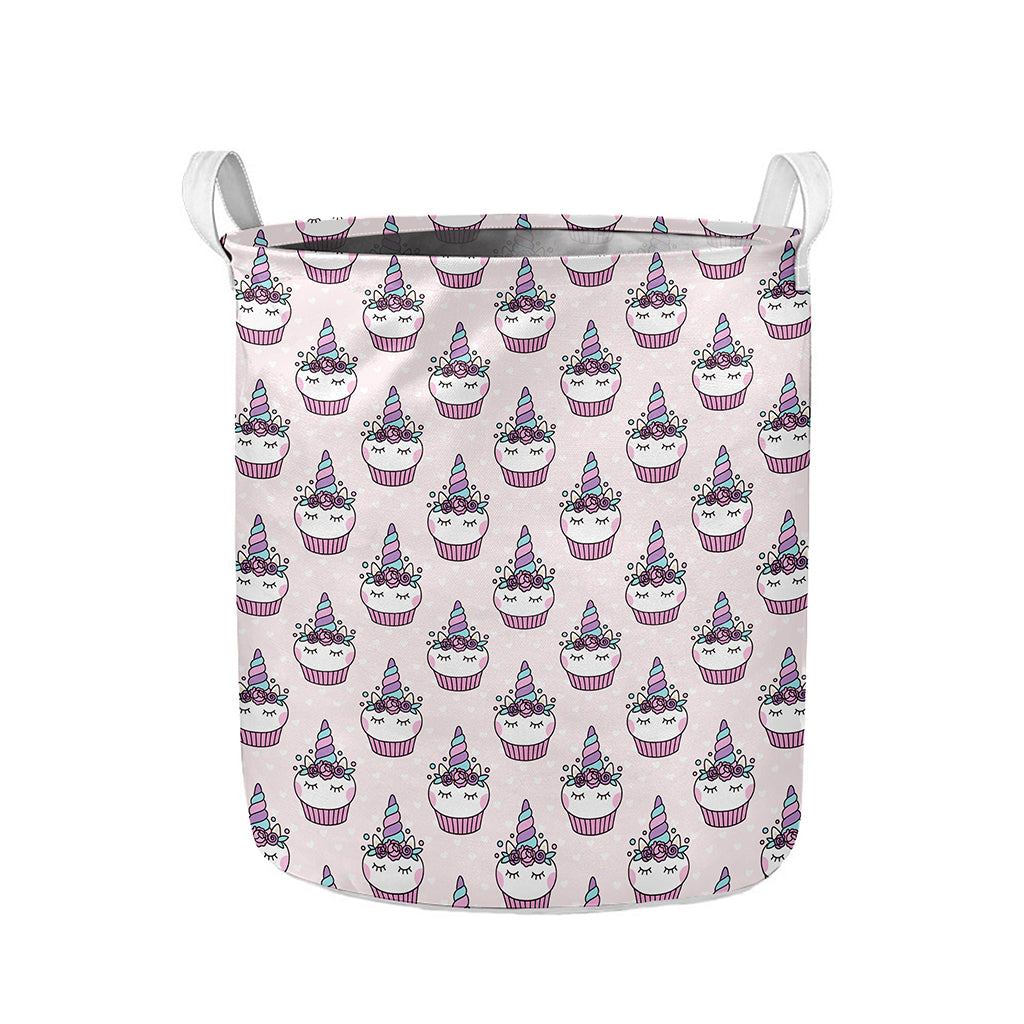 Unicorn Cupcake Pattern Print Collapsible Laundry Basket