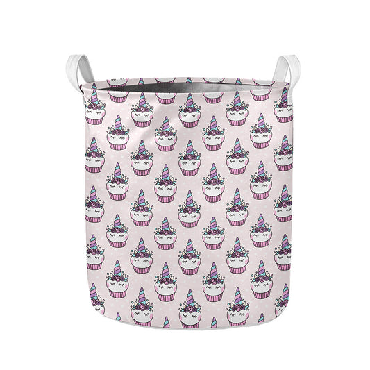 Unicorn Cupcake Pattern Print Collapsible Laundry Basket
