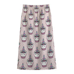 Unicorn Cupcake Pattern Print Cotton Front Slit Maxi Skirt