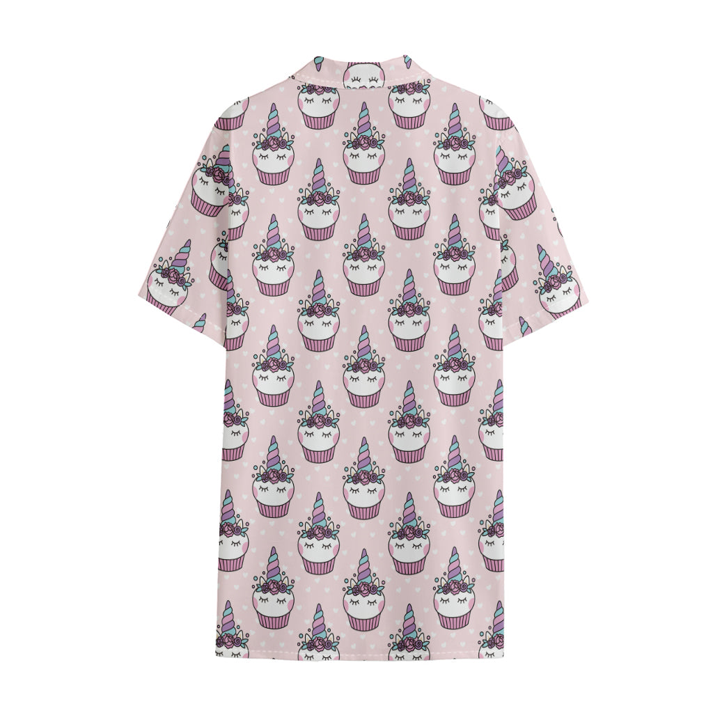 Unicorn Cupcake Pattern Print Cotton Hawaiian Shirt