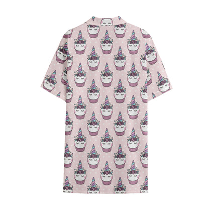 Unicorn Cupcake Pattern Print Cotton Hawaiian Shirt