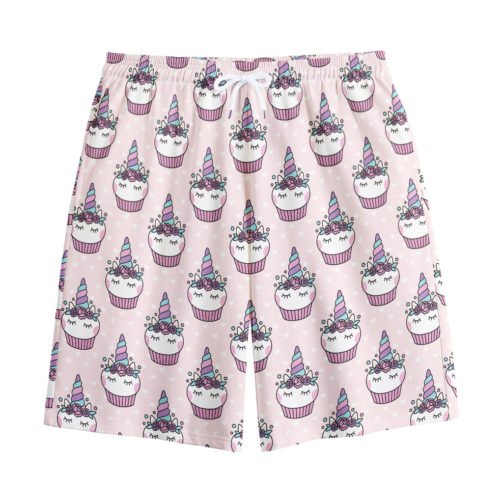 Unicorn Cupcake Pattern Print Cotton Shorts