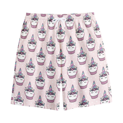 Unicorn Cupcake Pattern Print Cotton Shorts