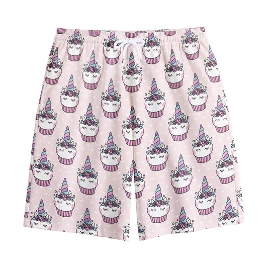 Unicorn Cupcake Pattern Print Cotton Shorts