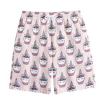 Unicorn Cupcake Pattern Print Cotton Shorts