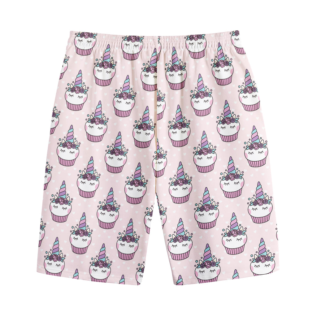 Unicorn Cupcake Pattern Print Cotton Shorts