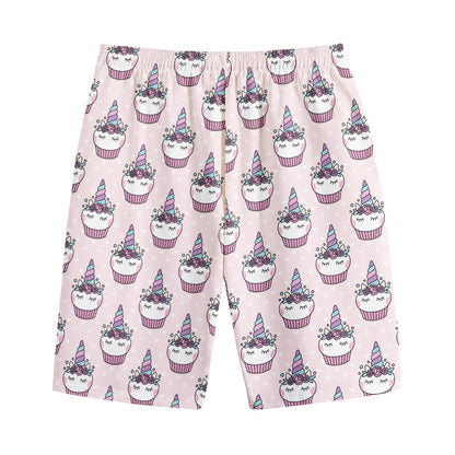 Unicorn Cupcake Pattern Print Cotton Shorts