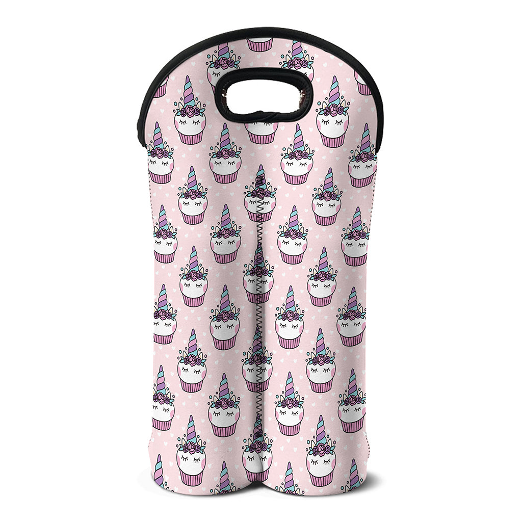 Unicorn Cupcake Pattern Print Double Neoprene Wine Tote