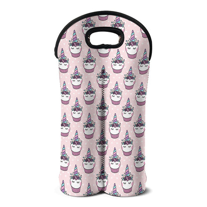 Unicorn Cupcake Pattern Print Double Neoprene Wine Tote
