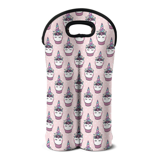 Unicorn Cupcake Pattern Print Double Neoprene Wine Tote