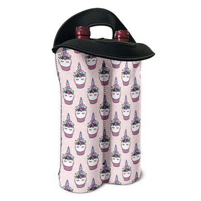 Unicorn Cupcake Pattern Print Double Neoprene Wine Tote